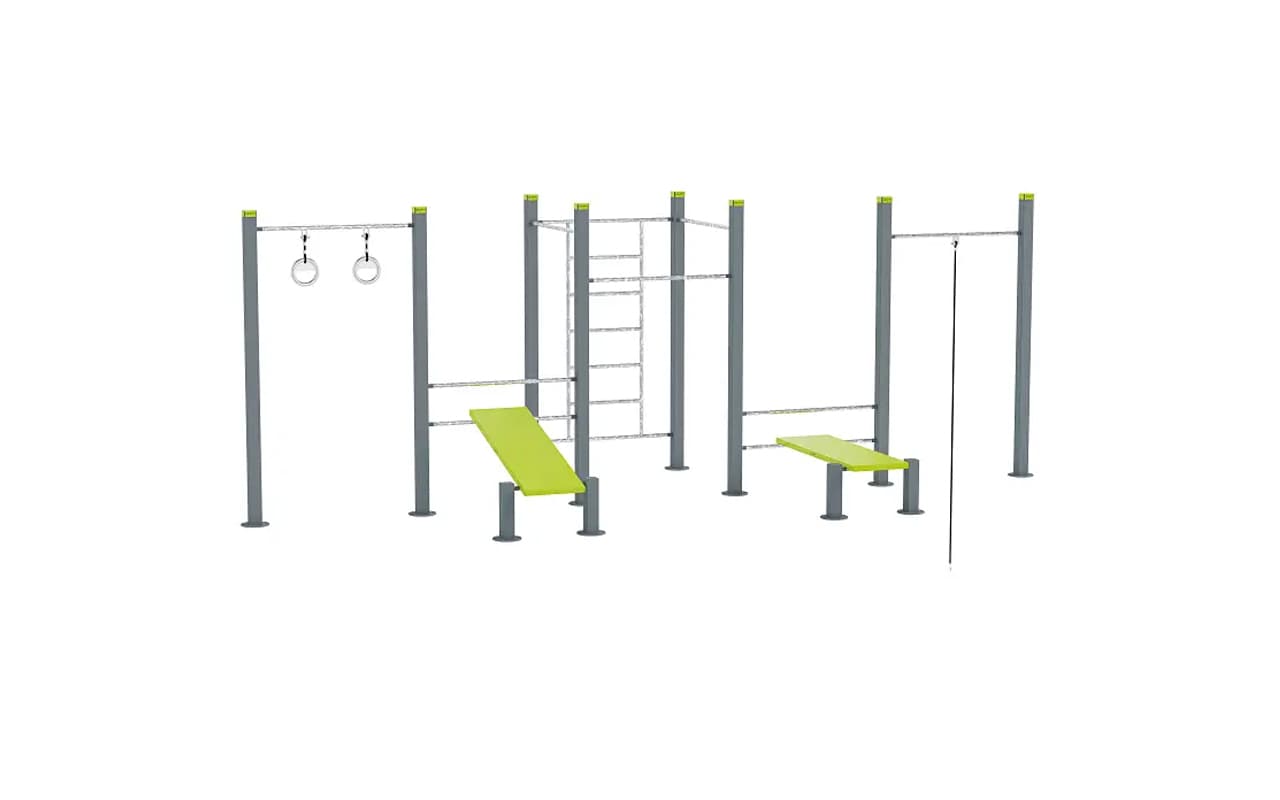 Prodotto Wall - 3 pull up bars - 2 benches - rope e rings